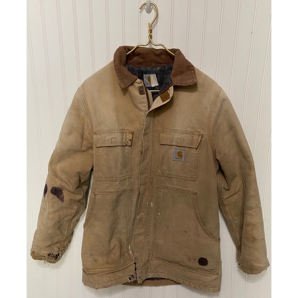Carhartt Vintage Blanket Lined Chore Coat Work Jacket Detroit Brown Distressed - Picture 1 of 12